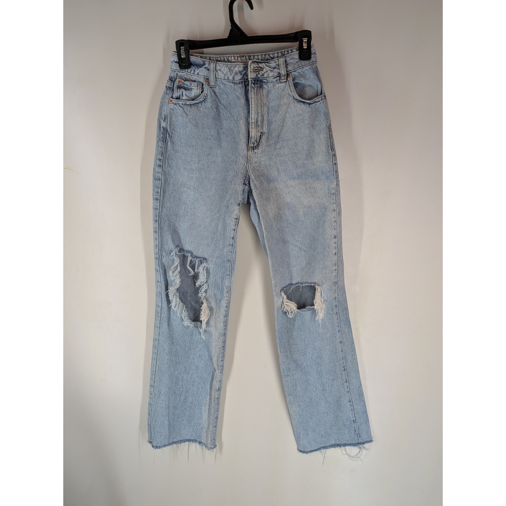 Garage Denim 90s Straight Leg Distressed Light Wash Jeans Womens 25 Light Blue